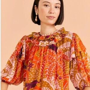 Farm Rio Jungle Panther Ruffle Blouse Size XL